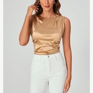 Gold Fitted Sleeveless Tank Top